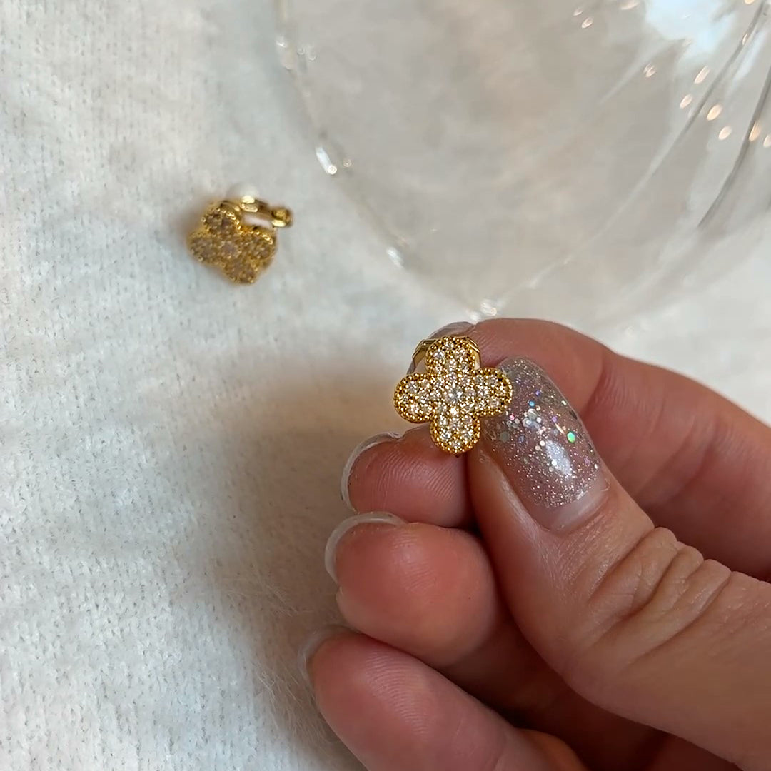 Pavé Clover Clip On Earrings